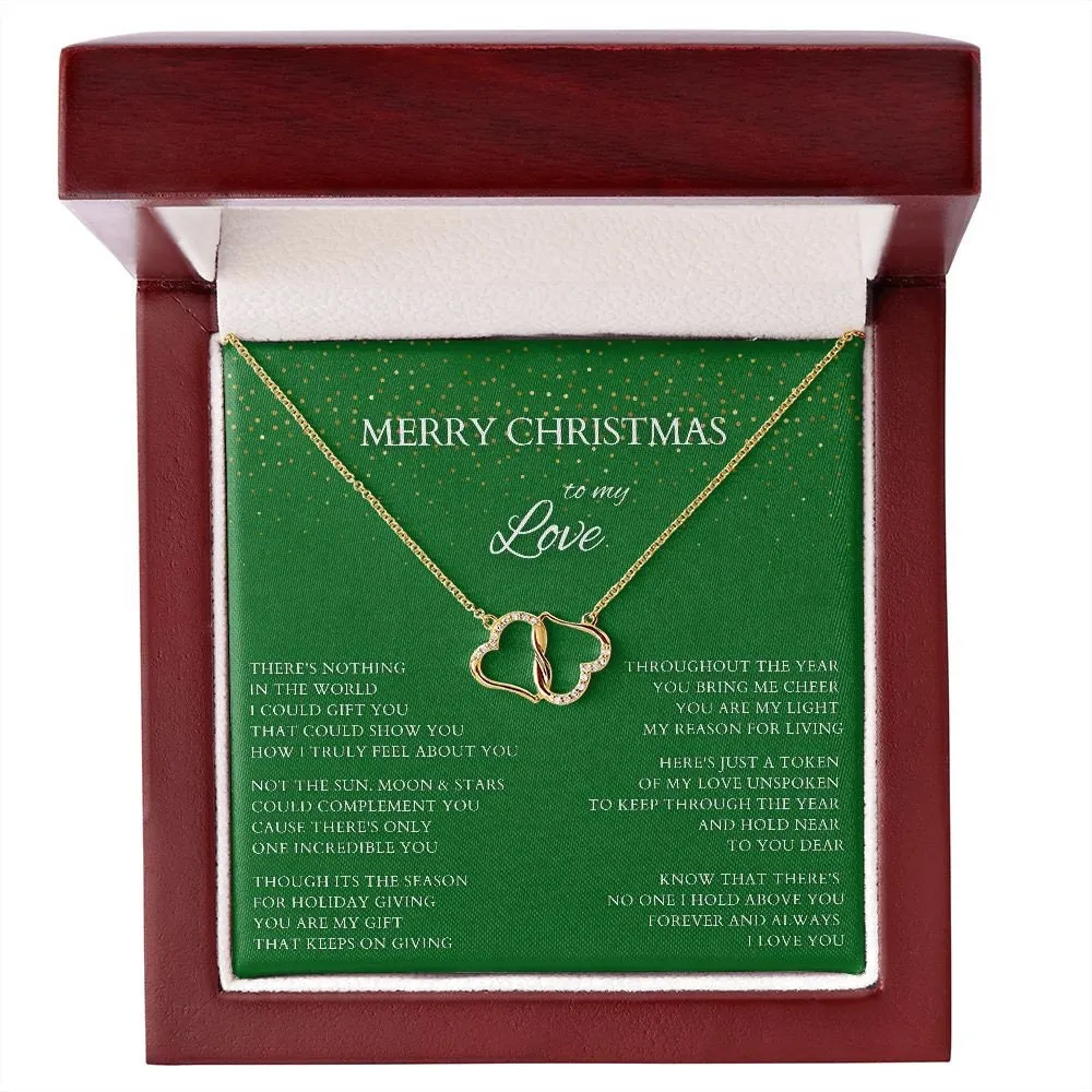Merry Christmas to My Love Diamond and Gold Necklace to Wife, Everlasting Love Necklace to Lover, Christmas Gift for Partner