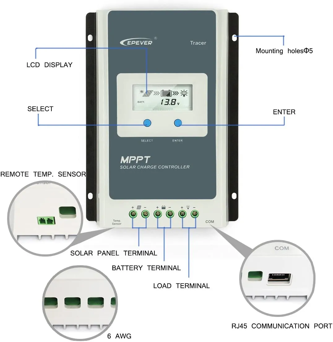 Mppt Solar Controller Charge 40A
