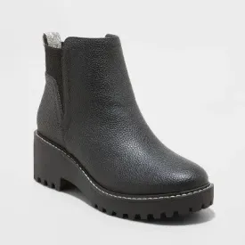 New - Universal Thread Women's Faux Leather Ankle Boots Block Heel Memory Foam
