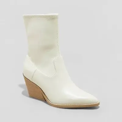 New - Universal Thread Women's Mid Calf Chunky Heel Boots Leather Memory Foam Insole