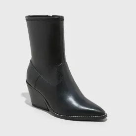 New - Universal Thread Women's Mid Calf Chunky Heel Boots Leather Memory Foam Insole