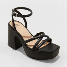 New - Wild Fable Women's Chunky Block High Heel Sandals Ankle Strap Memory Foam