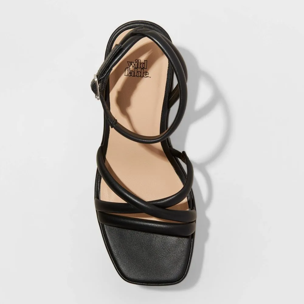 New - Wild Fable Women's Chunky Block High Heel Sandals Ankle Strap Memory Foam