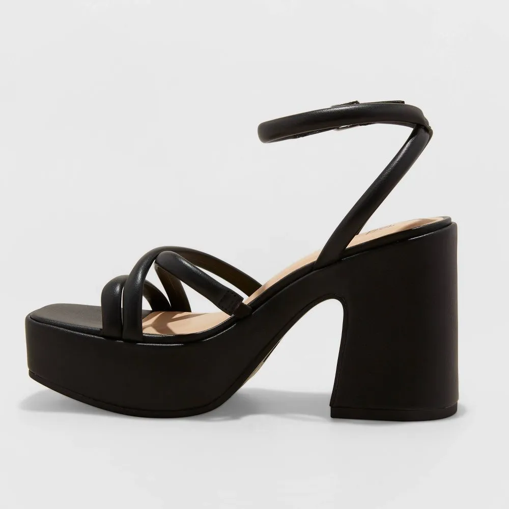 New - Wild Fable Women's Chunky Block High Heel Sandals Ankle Strap Memory Foam