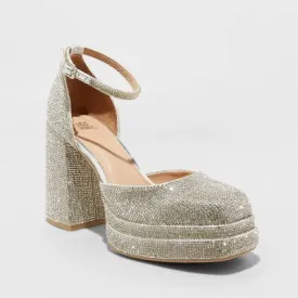 New - Women's Bianca Rhinestone Platform Pumps - Wild Fable Silver 9.5