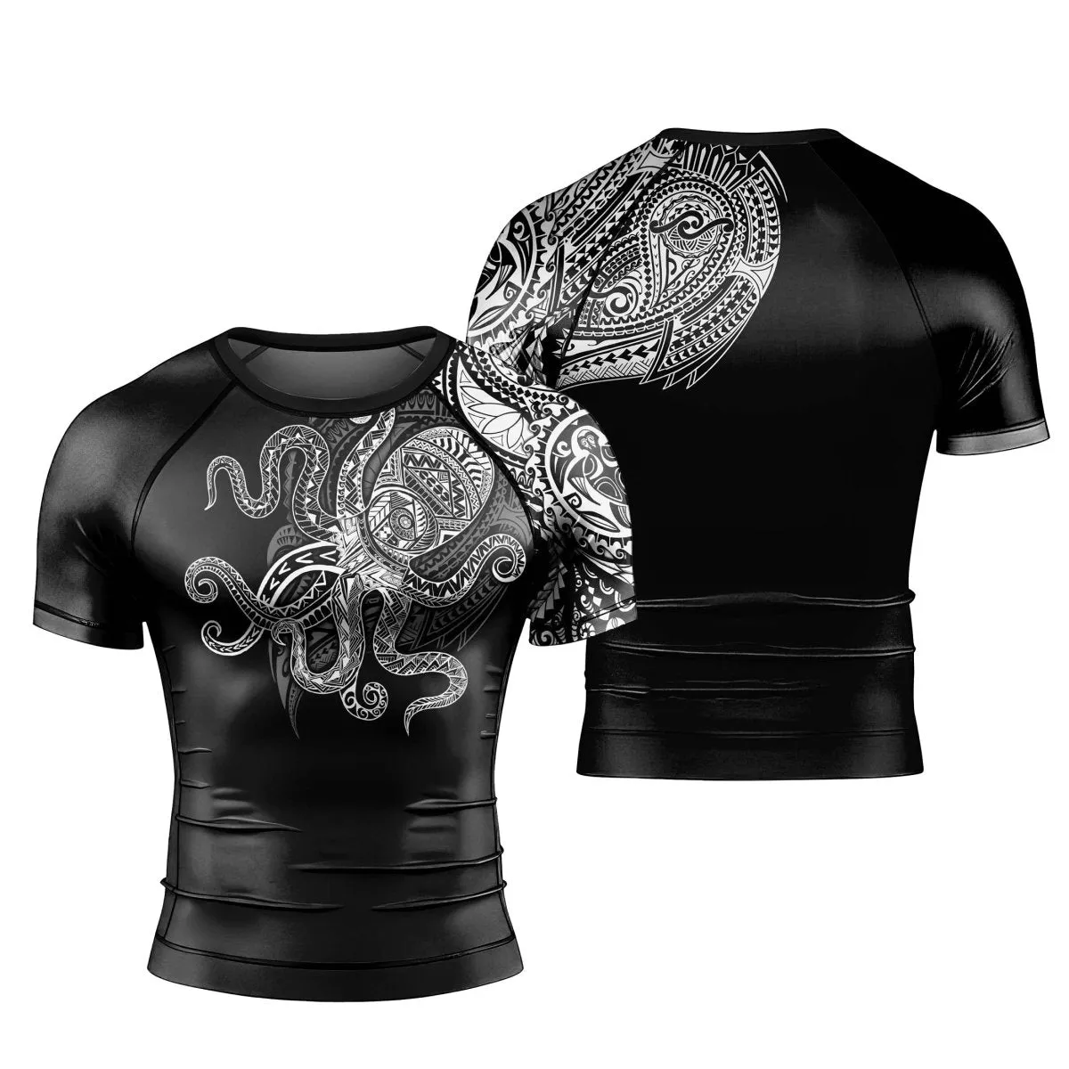 Octopus Tribal Tattoo Men's Short Sleeve Rash Guard