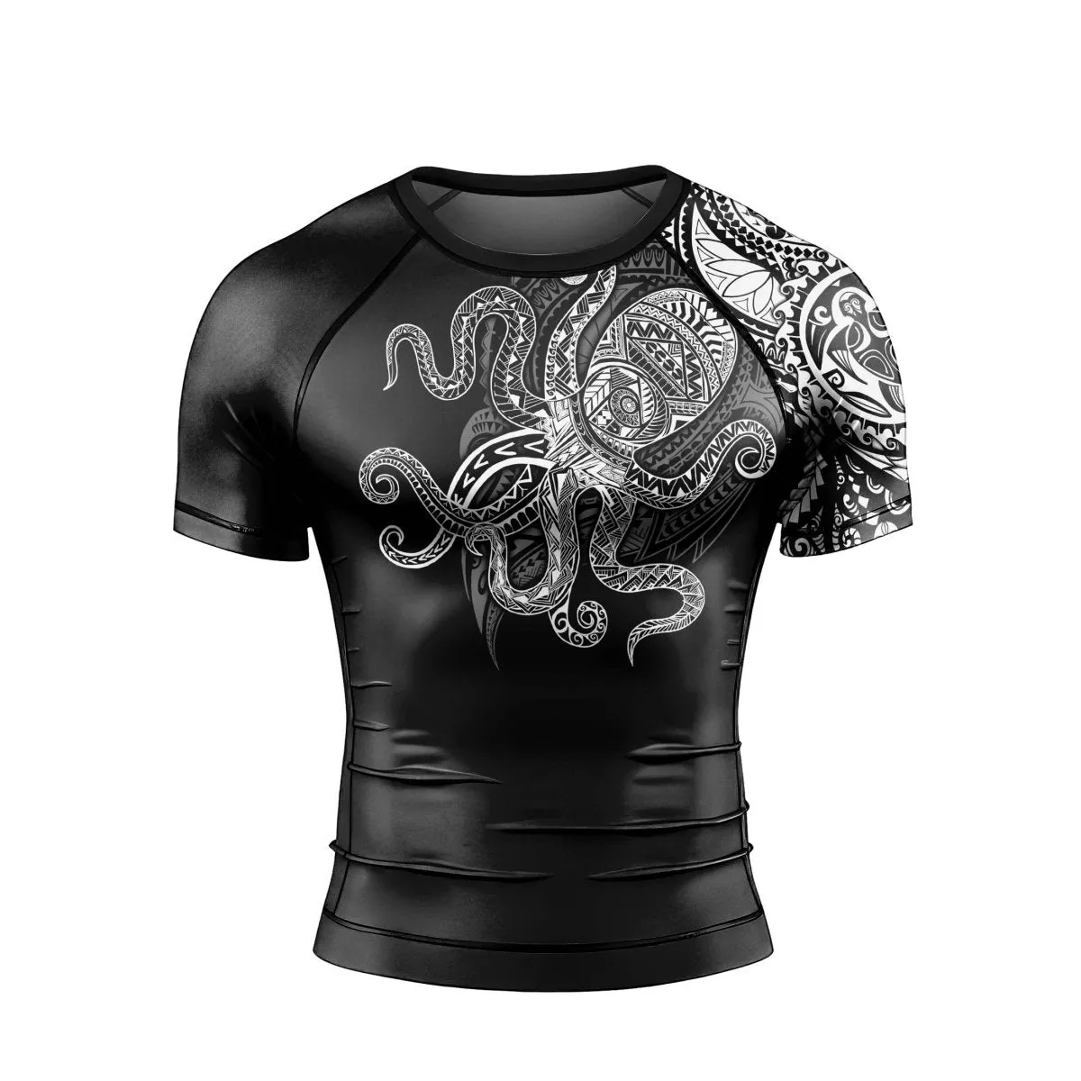 Octopus Tribal Tattoo Men's Short Sleeve Rash Guard