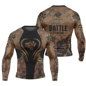 Orchid Series Floral Brown Heart Pattern Men's Long Sleeve Rash Guard