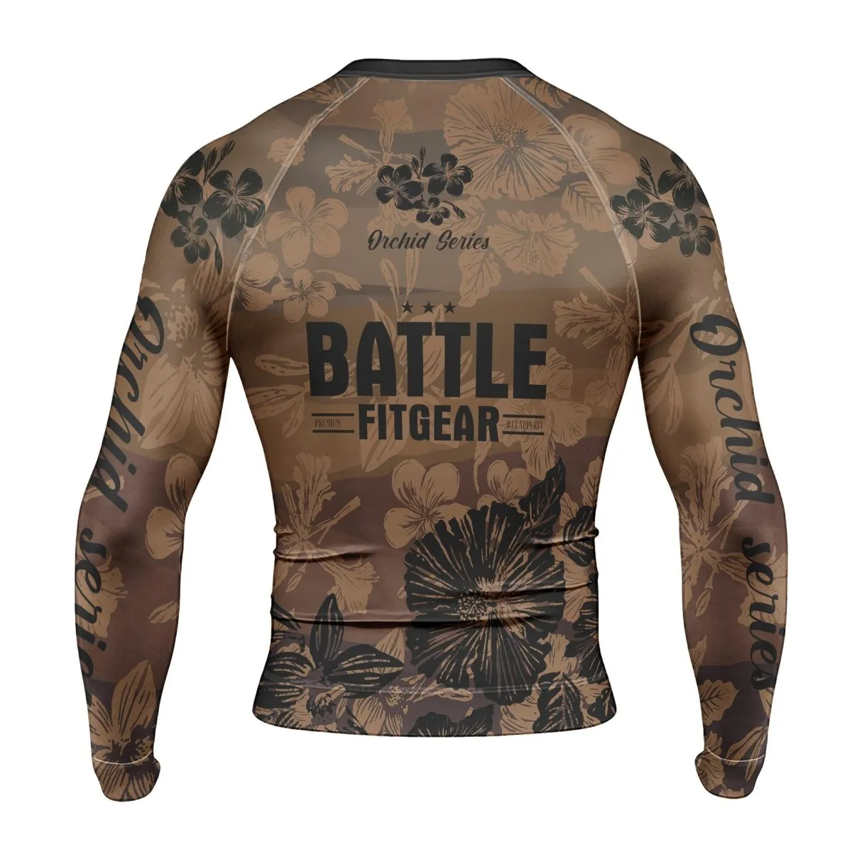 Orchid Series Floral Brown Heart Pattern Men's Long Sleeve Rash Guard
