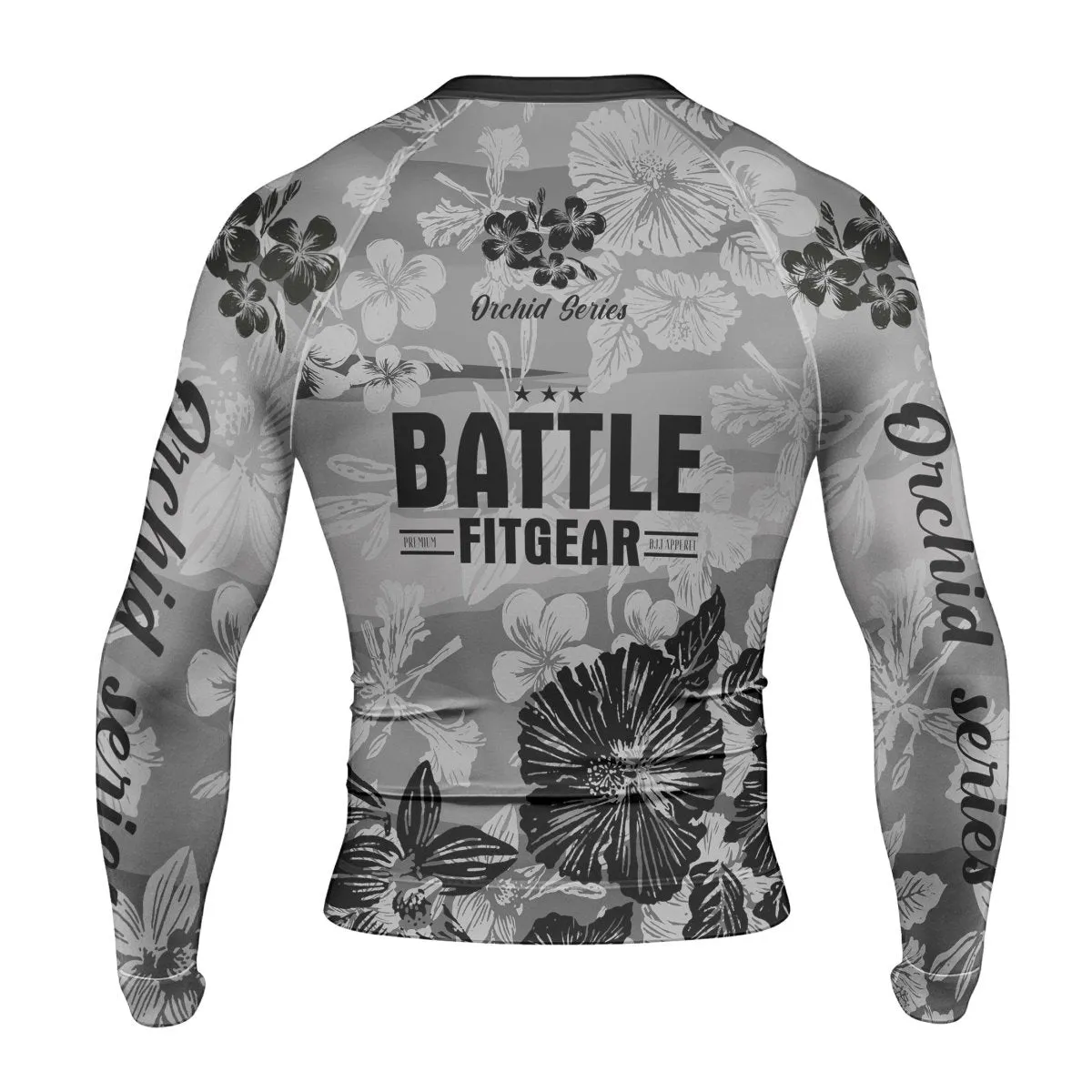 Orchid Series Floral Grey Heart Pattern Men's Long Sleeve Rash Guard