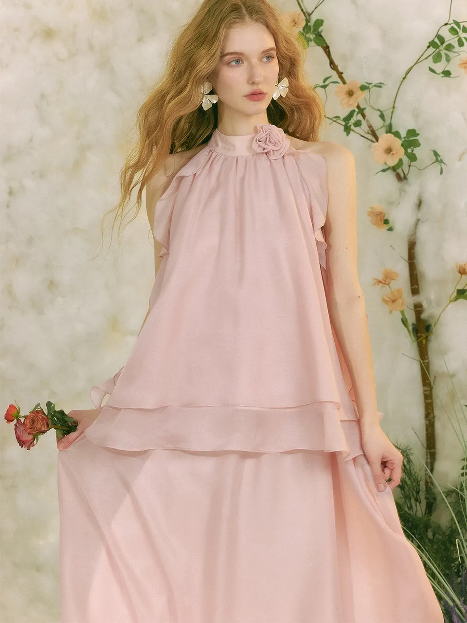 Peach Pink Halter Neck Blouse