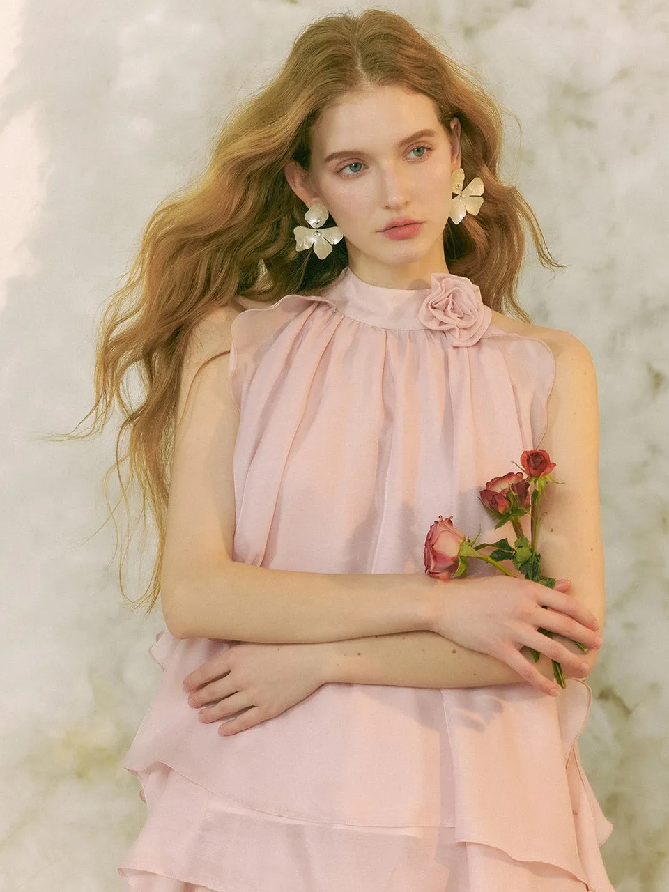 Peach Pink Halter Neck Blouse