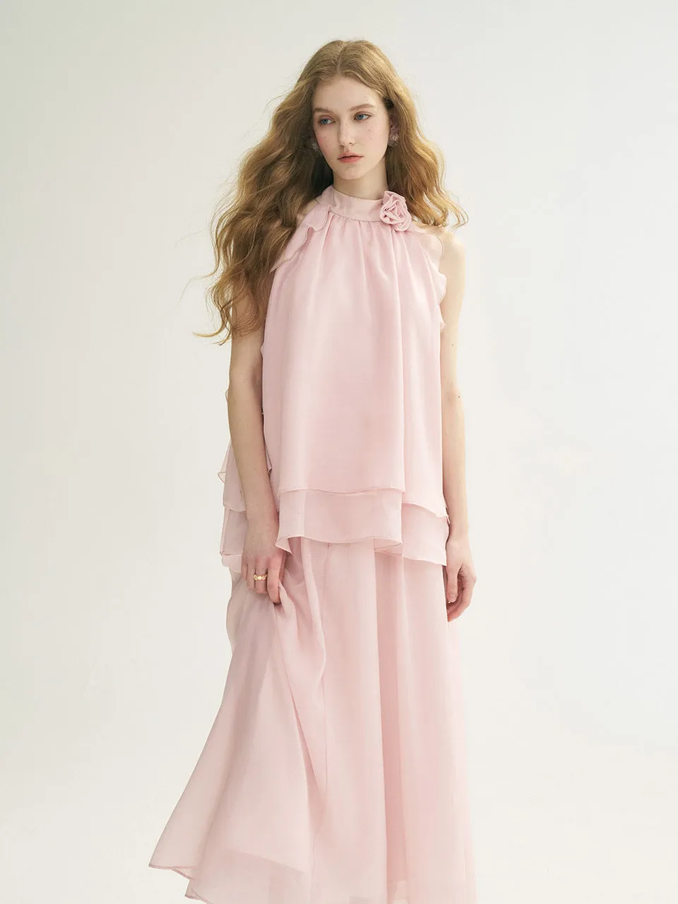 Peach Pink Halter Neck Blouse