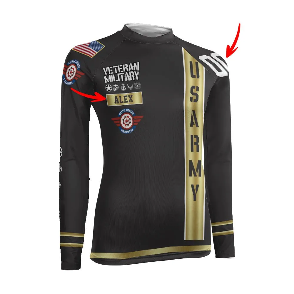 Personalized USA Army Veteran Women's Long Sleeve Rash Guard