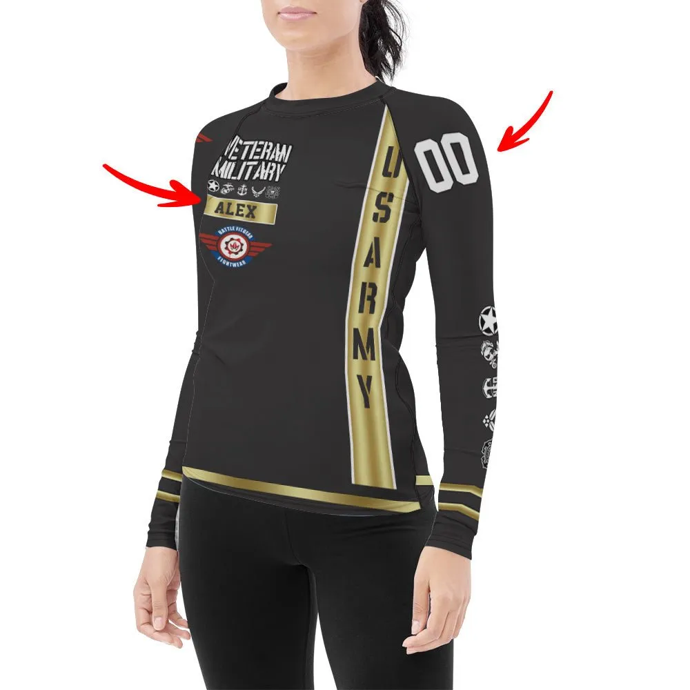 Personalized USA Army Veteran Women's Long Sleeve Rash Guard