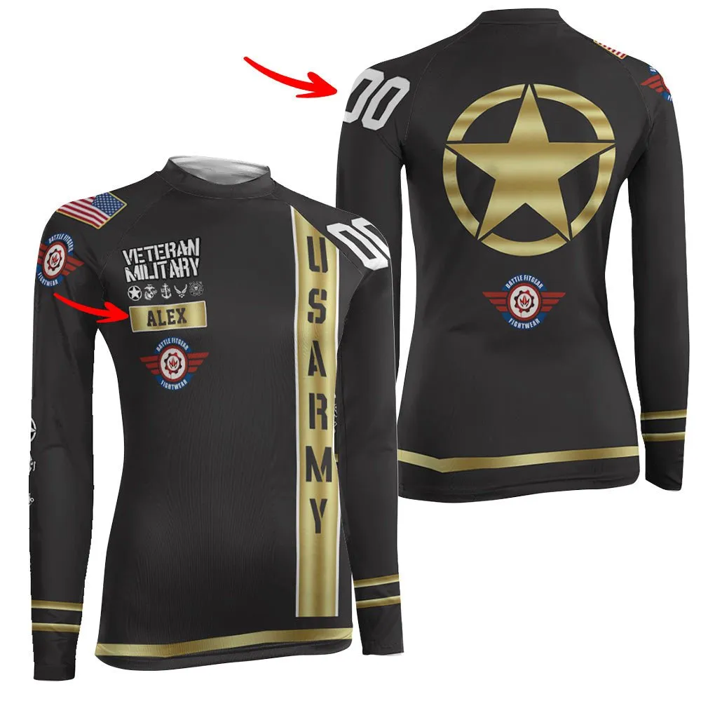 Personalized USA Army Veteran Women's Long Sleeve Rash Guard