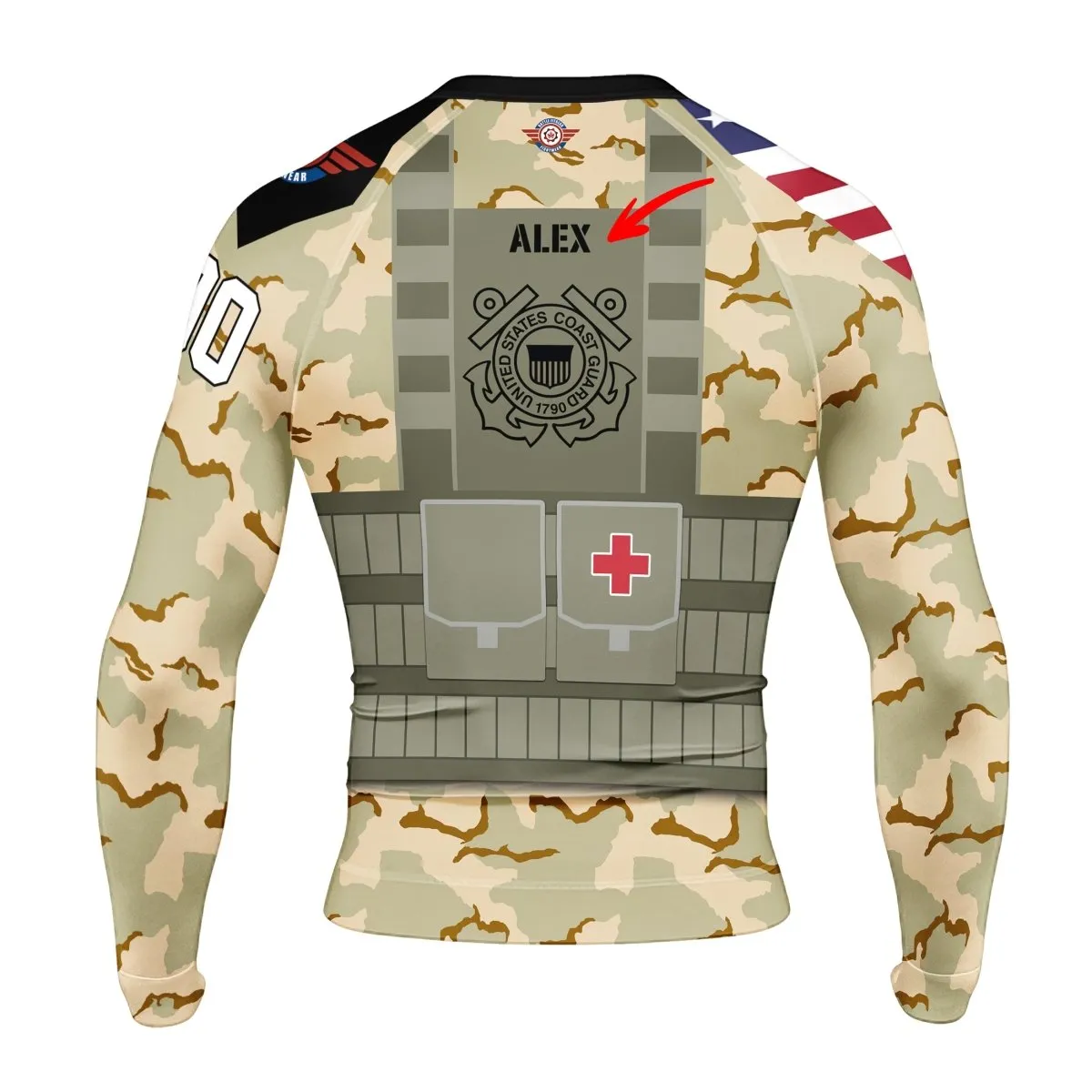 Personalized USA Coast Guard Veteran Men's Long Sleeve Rash Guard