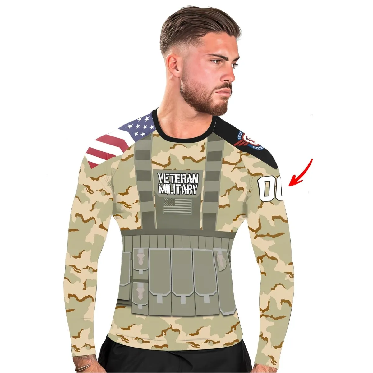 Personalized USA Coast Guard Veteran Men's Long Sleeve Rash Guard