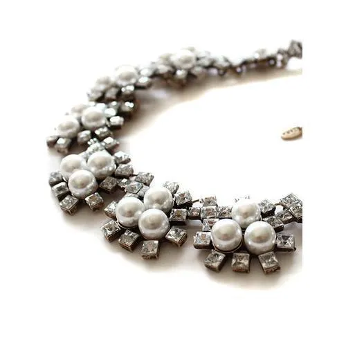 Rhinestone Pearly Geometry Collar Necklace