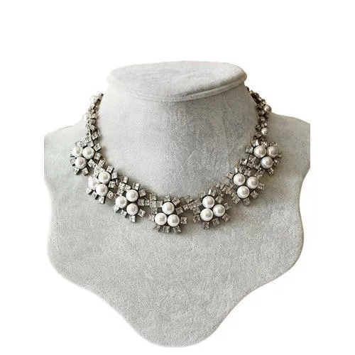 Rhinestone Pearly Geometry Collar Necklace