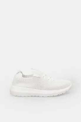 Senior Girls White Fly knit Trainer
