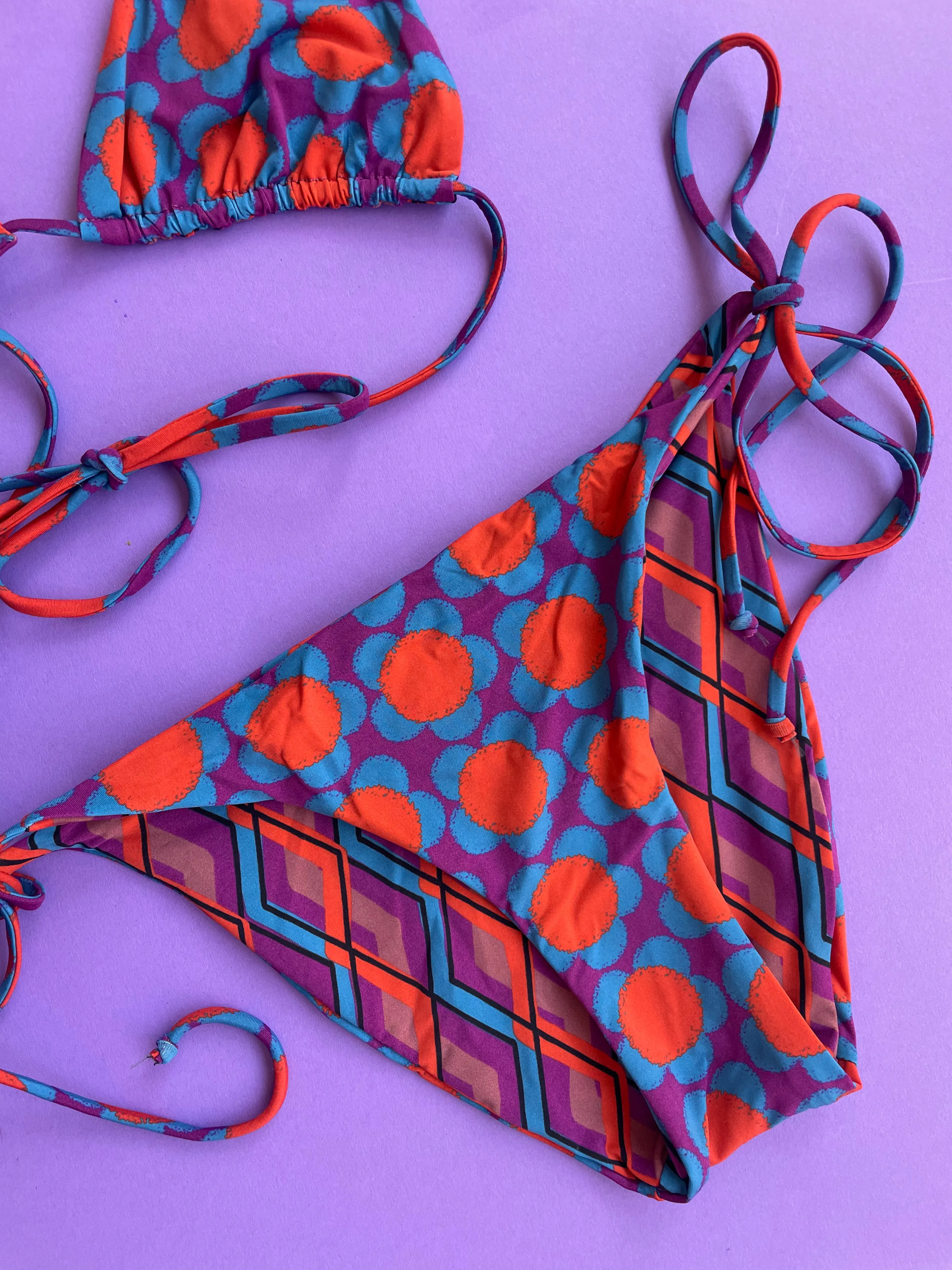 Siyu: Arles Reversible Tie Side Bikini Bottom - Orange Multi