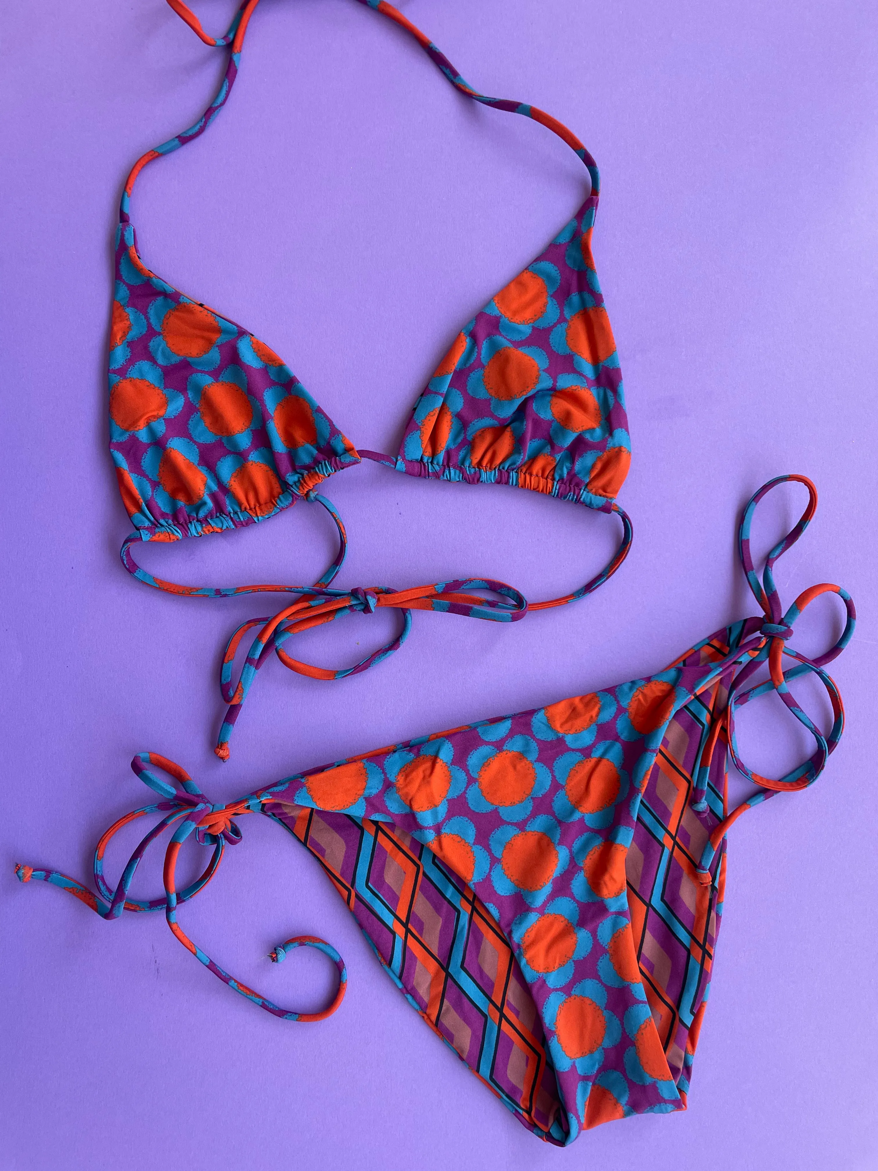 Siyu: Arles Reversible Triangle Bikini Top - Orange Multi