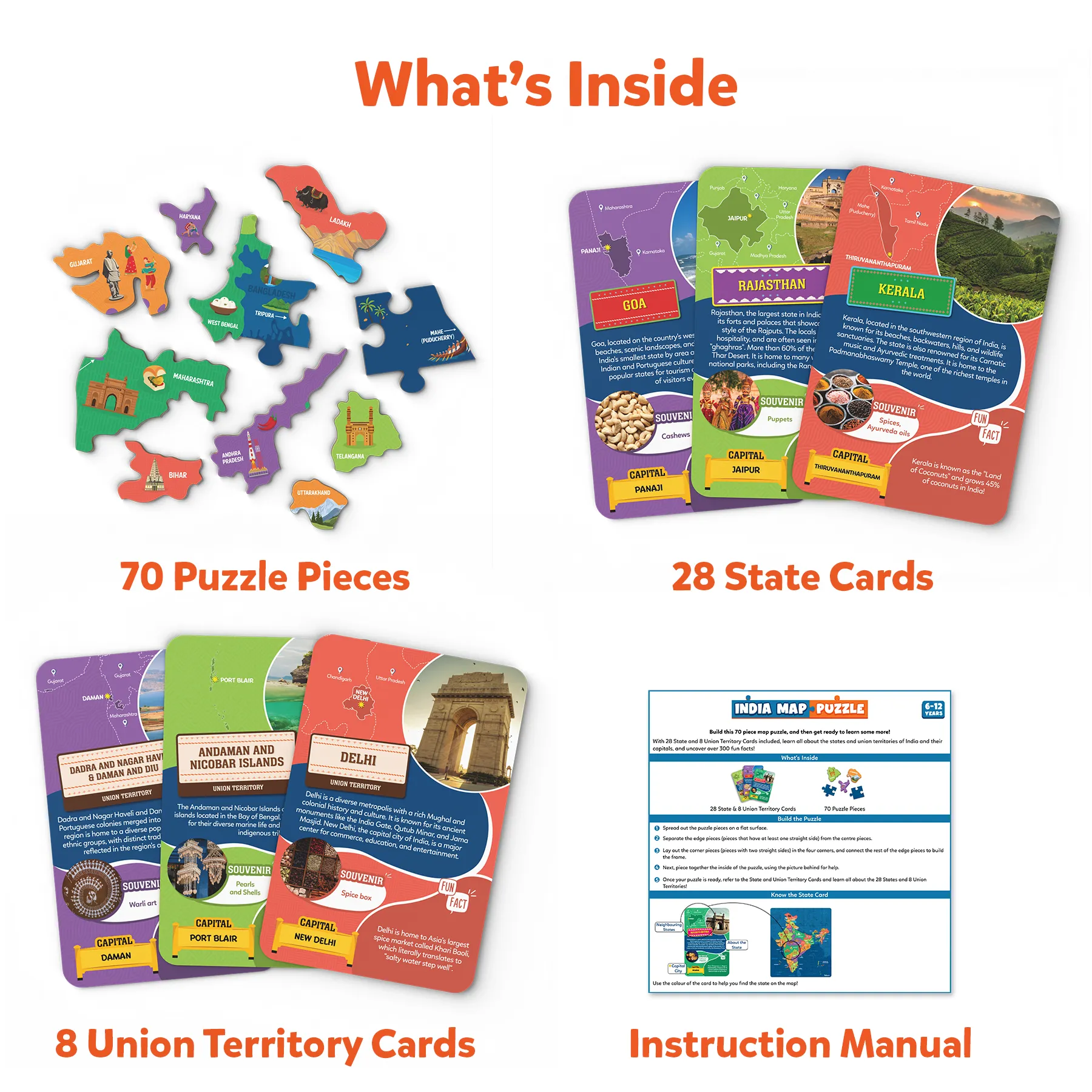 Skillmatics India Map Puzzle - 70 Pieces, Educational Toy For Learning 300  Facts About India, Gifts For Ages 6 To 12