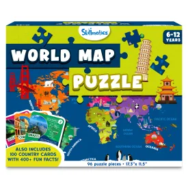 Skillmatics World Map Puzzle - 96 Piece Jigsaw Puzzle, Educational Toy For Learning 400  Facts About 100 Countries, Gifts For Ages 6 To 12