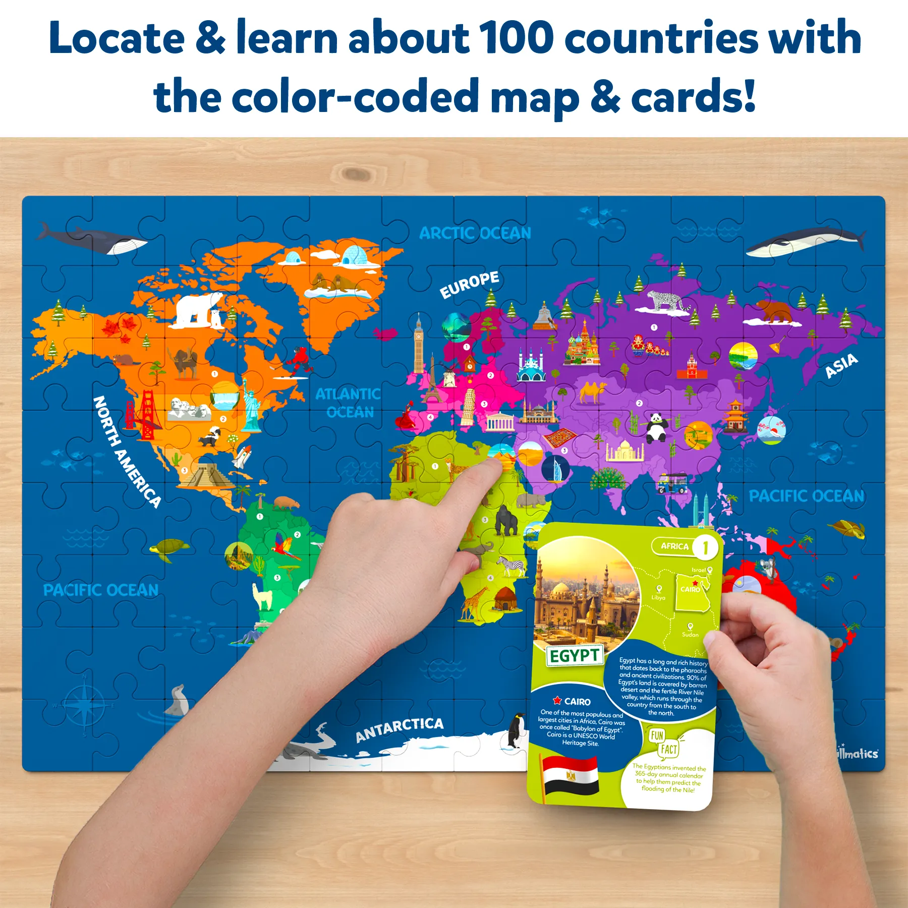 Skillmatics World Map Puzzle - 96 Piece Jigsaw Puzzle, Educational Toy For Learning 400  Facts About 100 Countries, Gifts For Ages 6 To 12