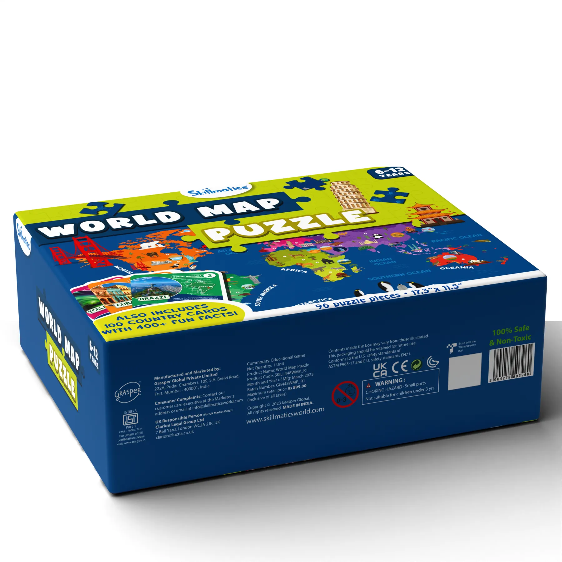 Skillmatics World Map Puzzle - 96 Piece Jigsaw Puzzle, Educational Toy For Learning 400  Facts About 100 Countries, Gifts For Ages 6 To 12