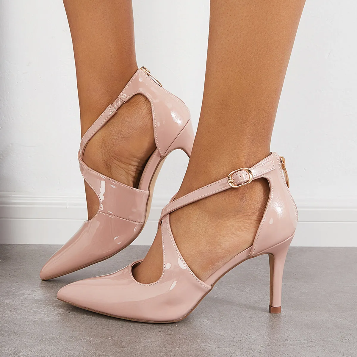 Sohiwoo woman formal Pointed Toe Stiletto High Heels Criss Cross Strappy Dress Pumps