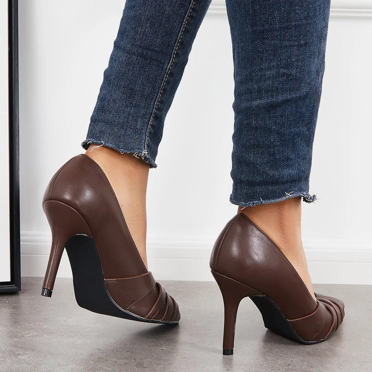 Sohiwoo woman formal Women Stiletto High Heels Pumps Pointed Toe Criss Cross Dress Shoes