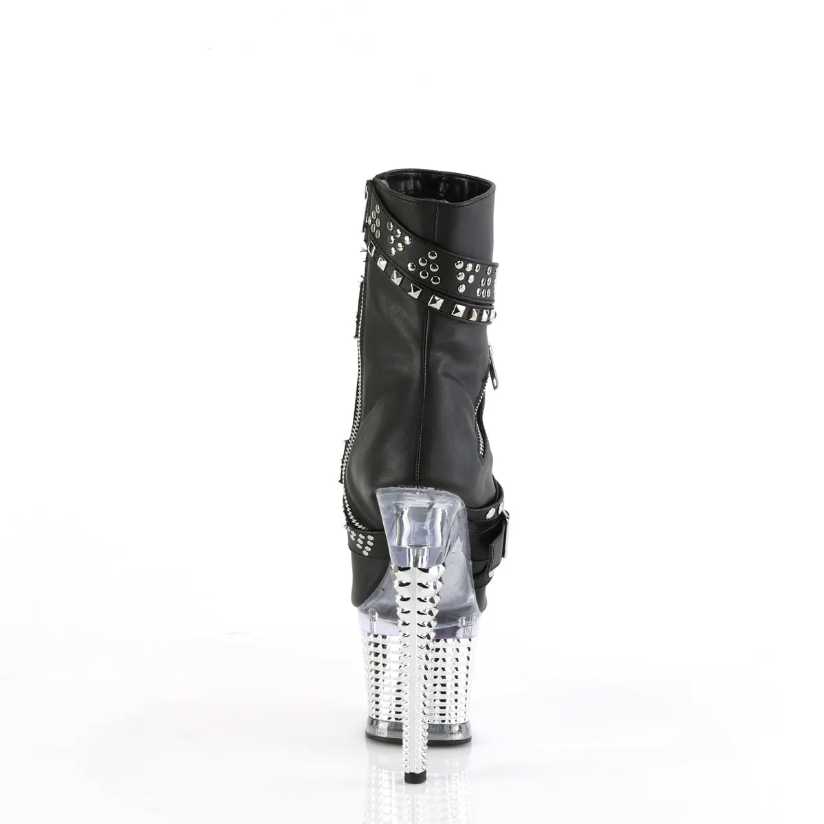 SPECTATOR-1015 Pleaser Black faux Leather/Clear-Silver Chrome Platform Shoes [Sexy Ankle Boots]