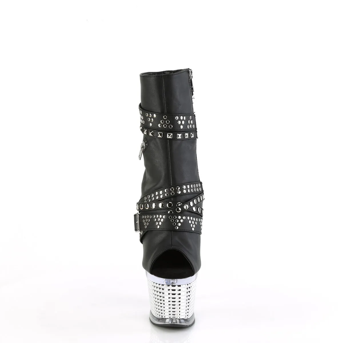 SPECTATOR-1015 Pleaser Black faux Leather/Clear-Silver Chrome Platform Shoes [Sexy Ankle Boots]