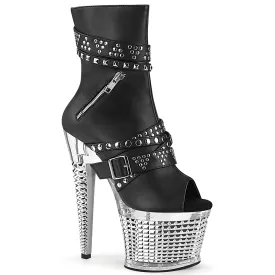 SPECTATOR-1015 Pleaser Black faux Leather/Clear-Silver Chrome Platform Shoes [Sexy Ankle Boots]