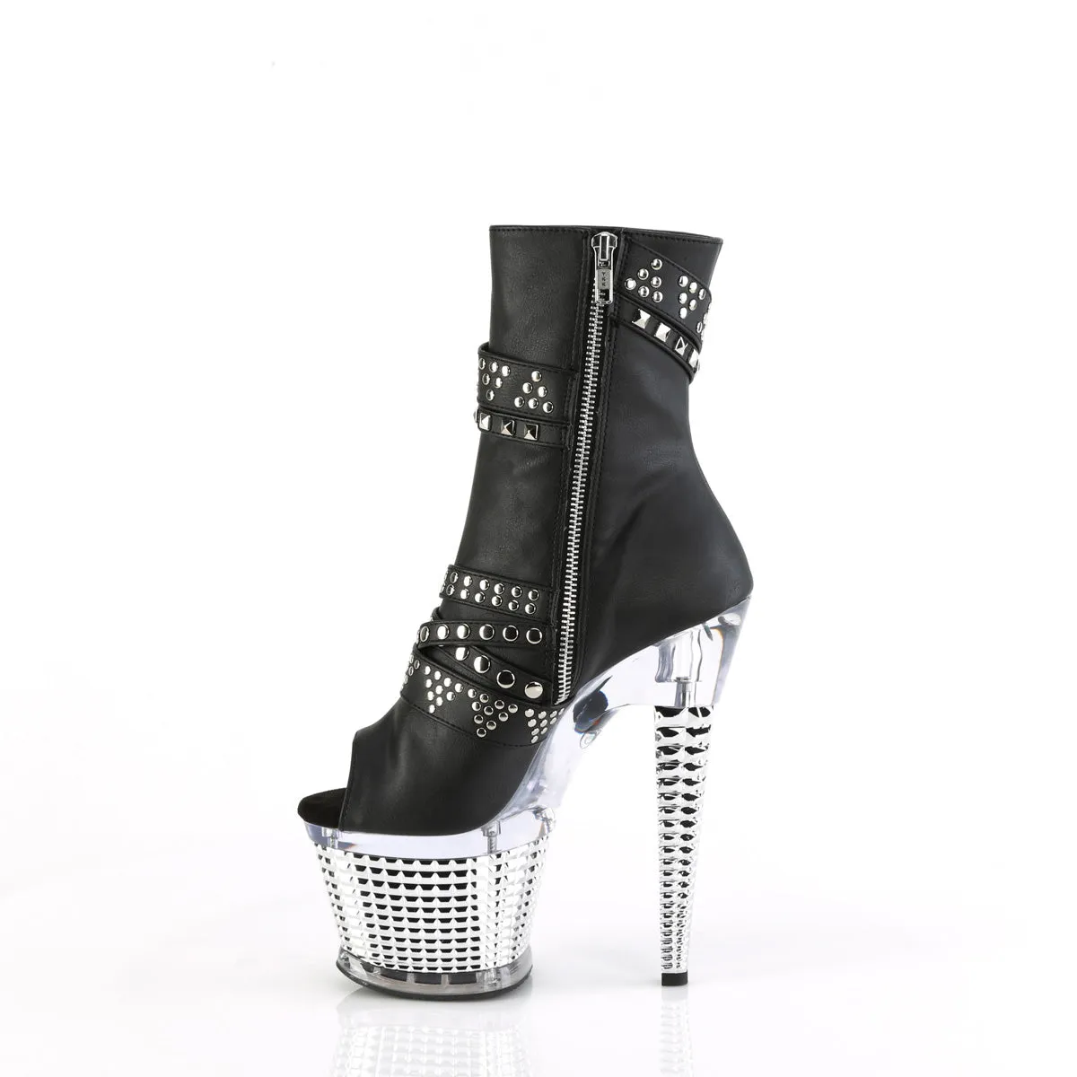 SPECTATOR-1015 Pleaser Black faux Leather/Clear-Silver Chrome Platform Shoes [Sexy Ankle Boots]