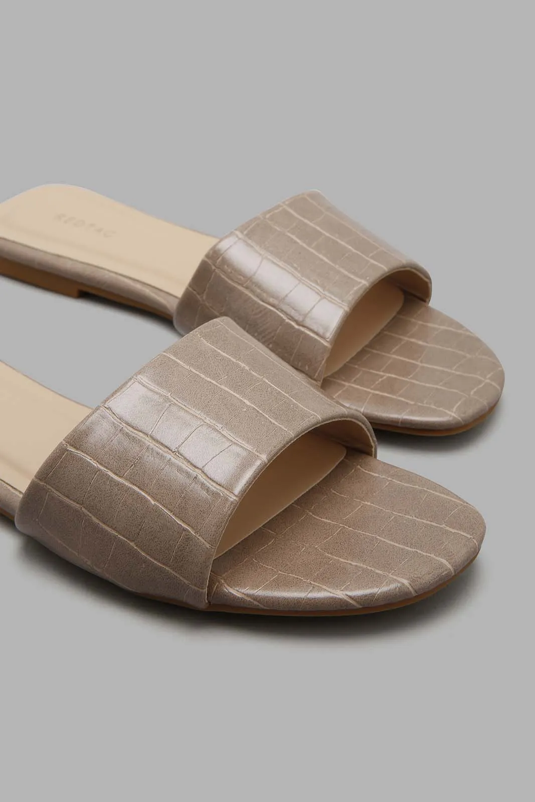 Taupe Croc Print Mule