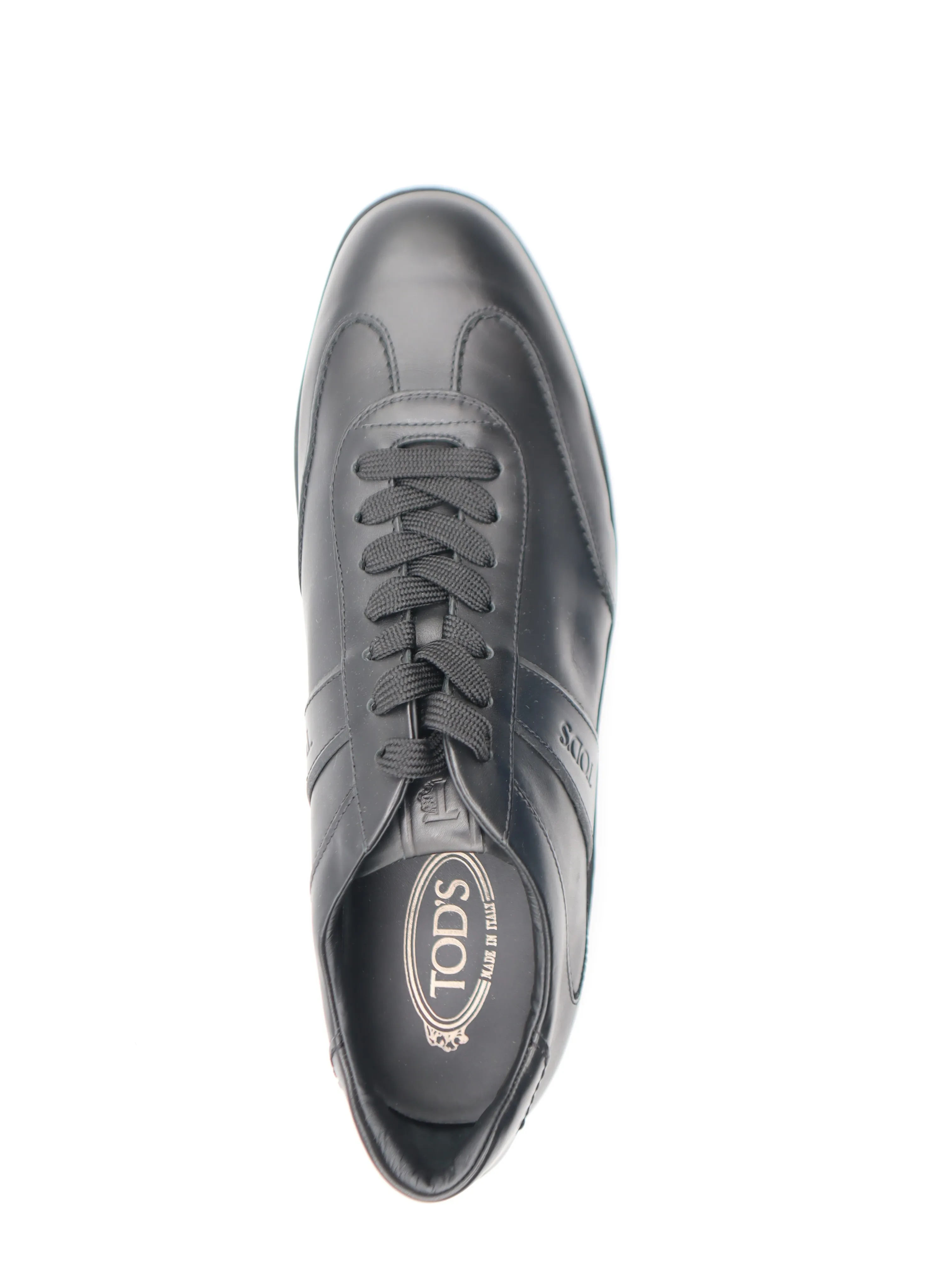 Tods Mens Black Leather Lace Up Sneaker Shoe