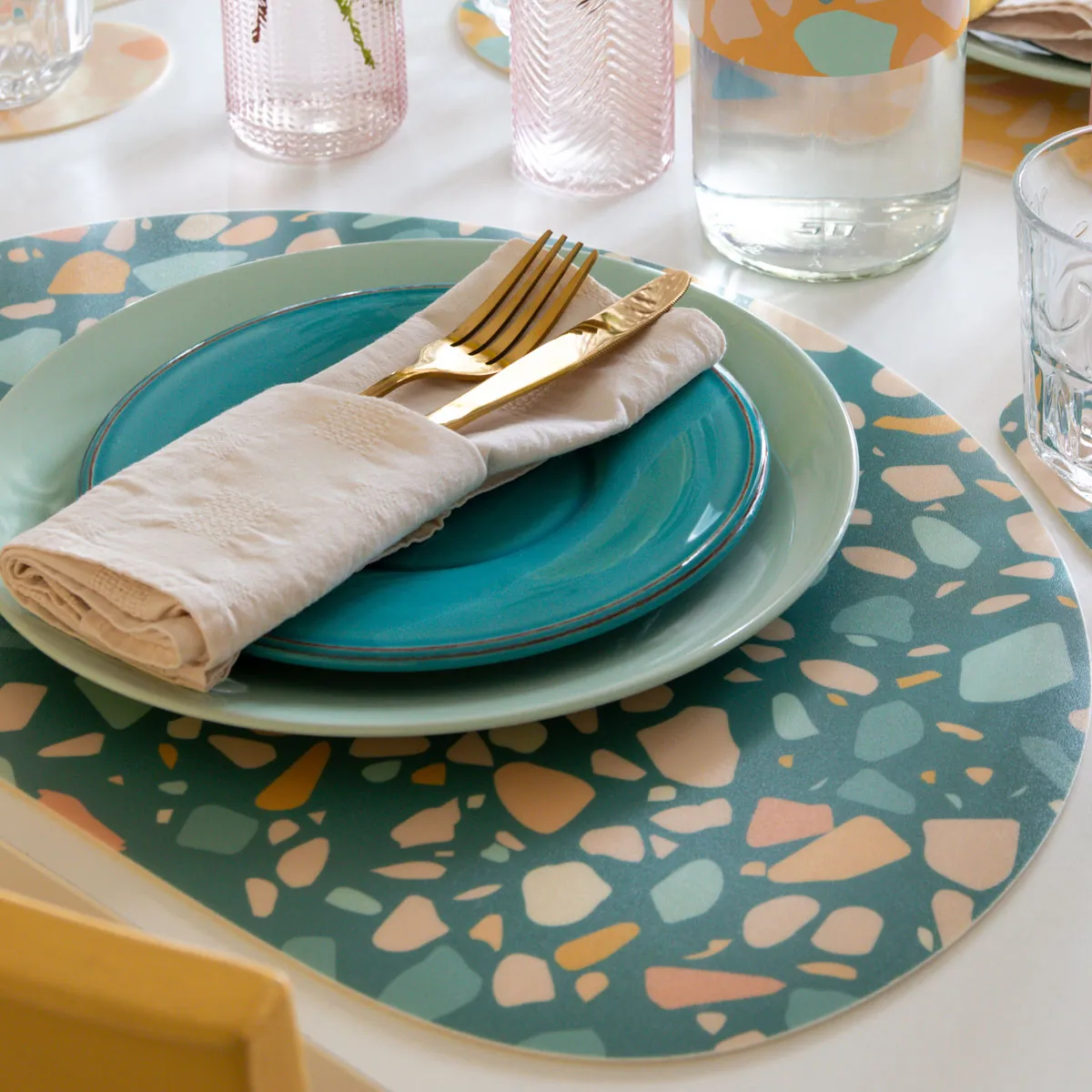 Tovaglietta Americana Personalizzata Colorful Terrazzo - Teal