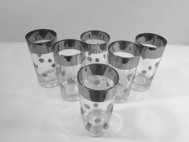 Vitreon Queens Luster Mid-Century Silver Polka Dot Platinum Glasses (Set of 6)
