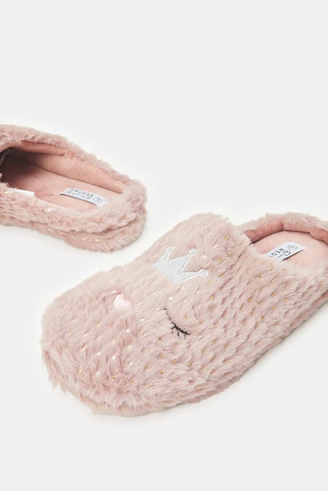 Women Pink Closed Toe Crown Slipper