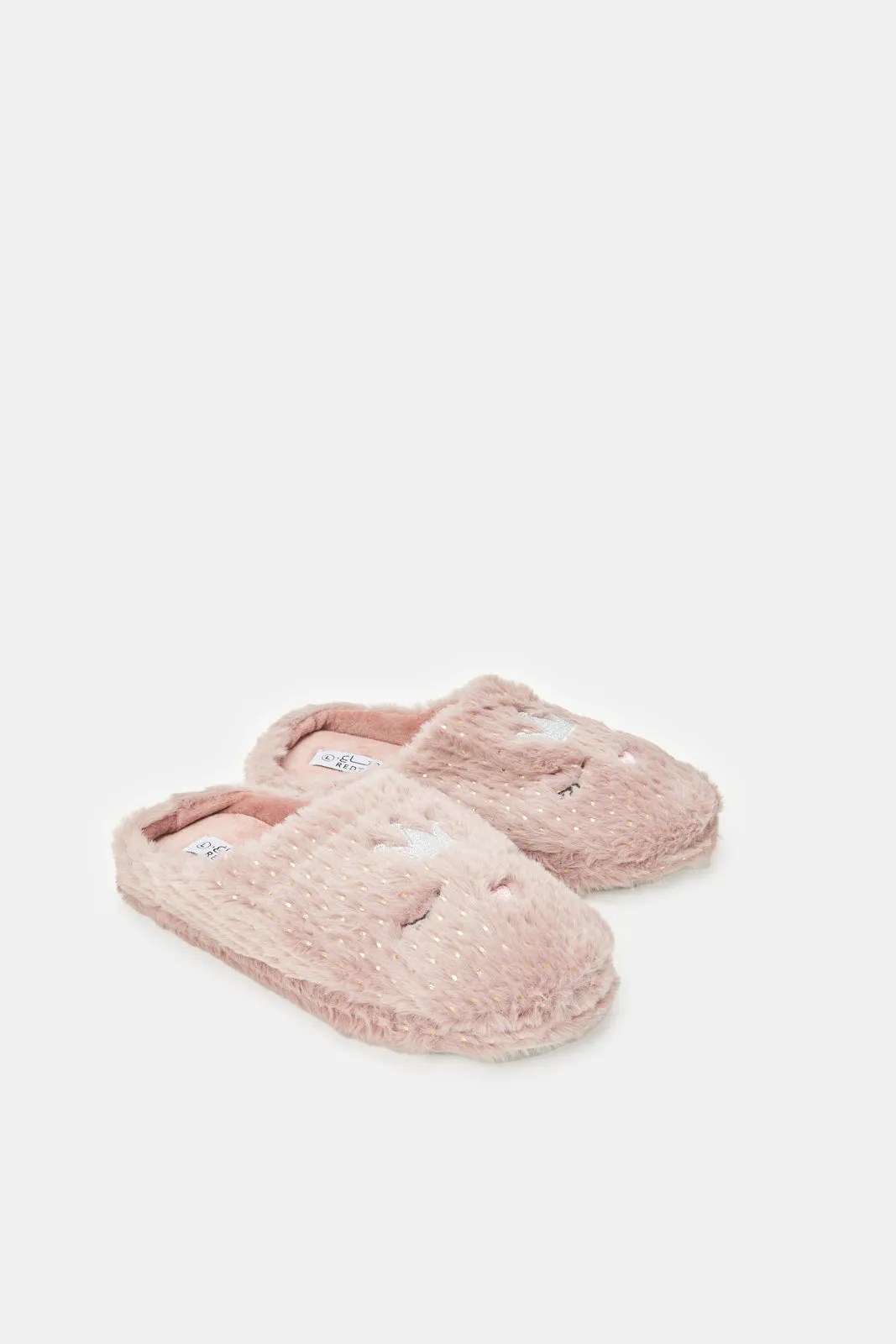 Women Pink Closed Toe Crown Slipper