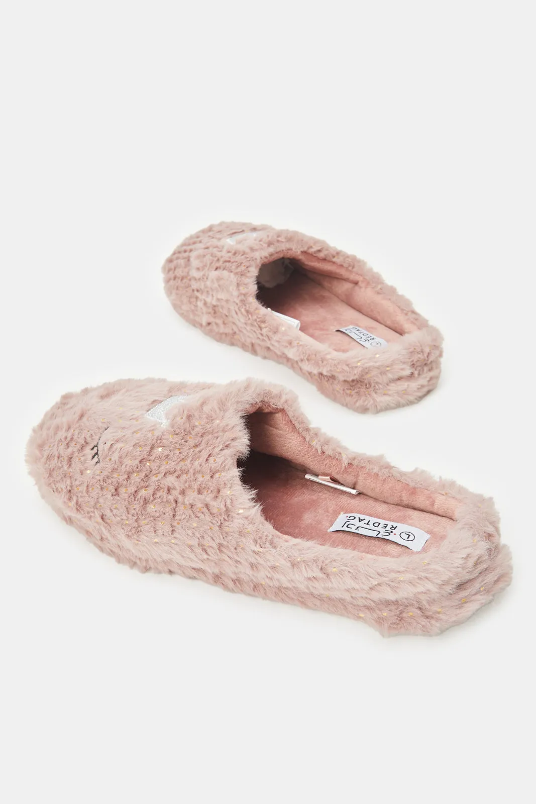 Women Pink Closed Toe Crown Slipper