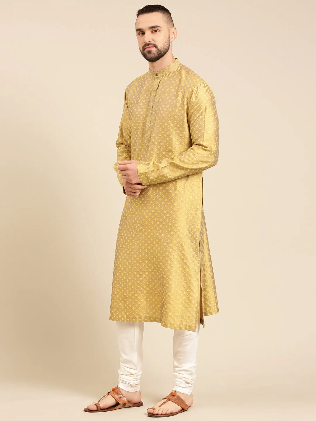 Yellow Cotton Silk Jacquard  Kurta Set - MMK0574