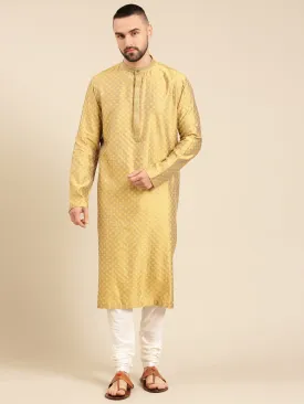 Yellow Cotton Silk Jacquard  Kurta Set - MMK0574