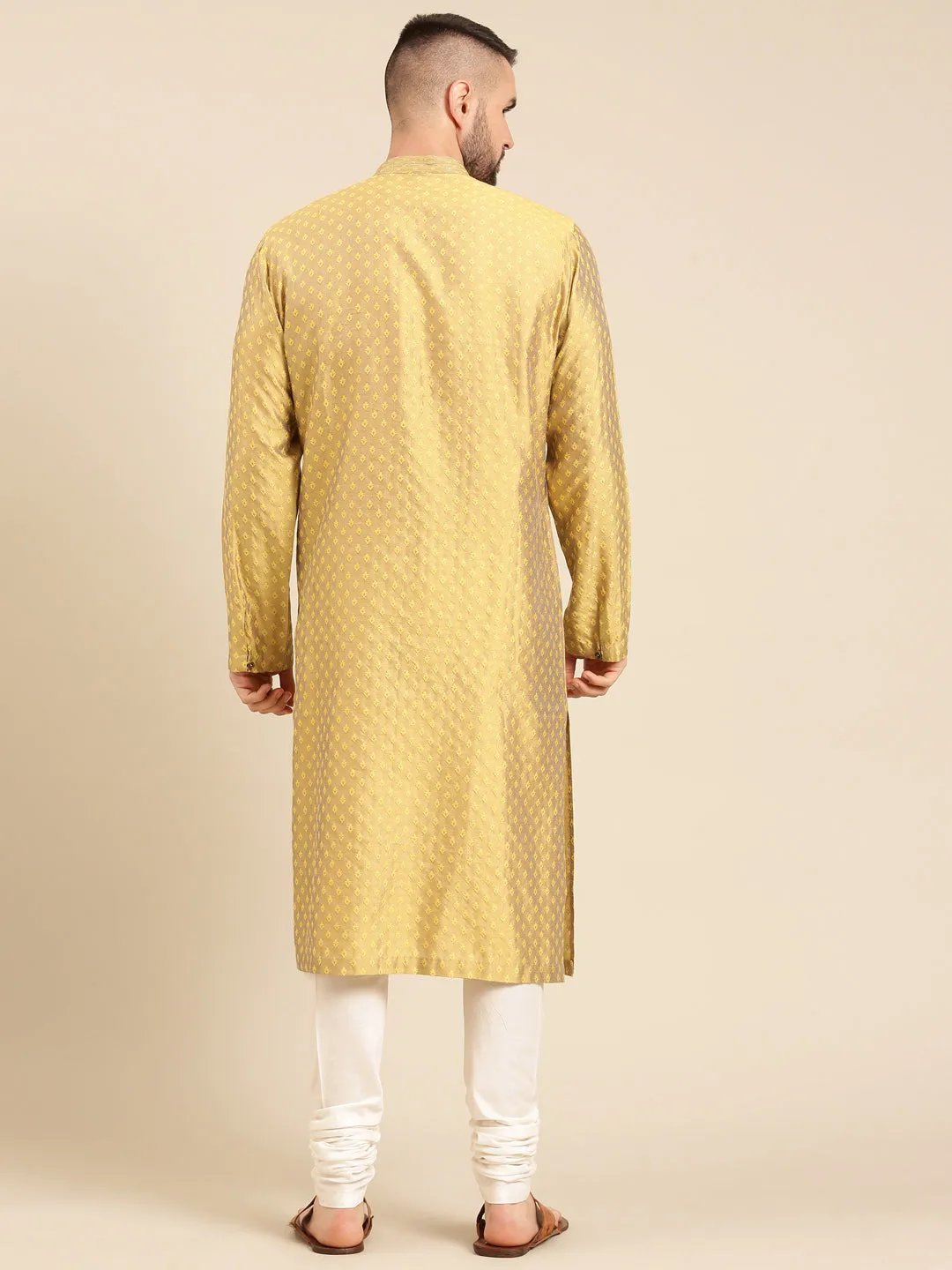 Yellow Cotton Silk Jacquard  Kurta Set - MMK0574